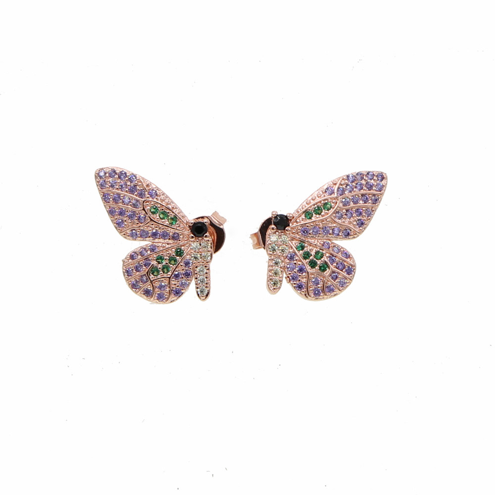 micro pave multi colorful cz purple Orange cz zirconia flying Animal Butterfly Wing women earrings